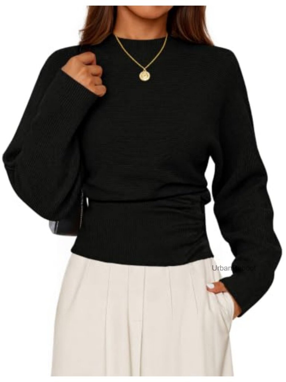 Mock Neck Batwing Sleeve Knit Pullover Sweater